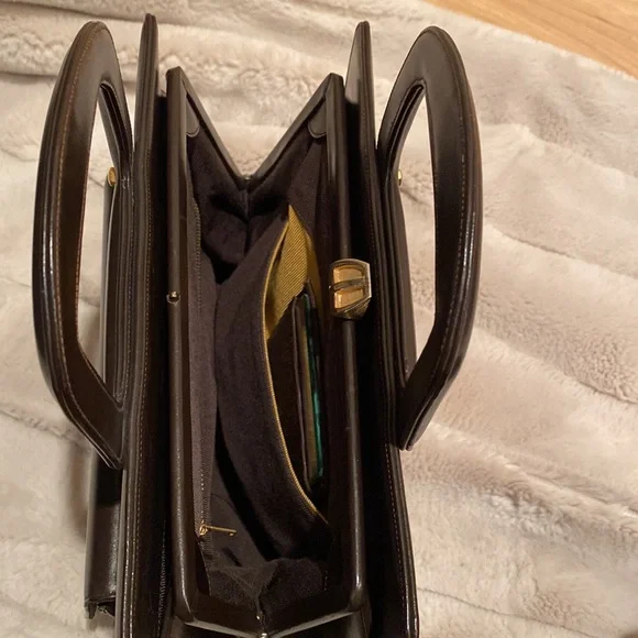 Structured Dark Brown Leather Top-Handle Women's Bag - Picture 2 of 11